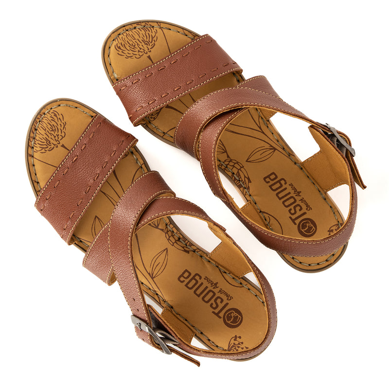 Nombeke : Ladies Leather Mid-Heel Sandal in Suede Cayak