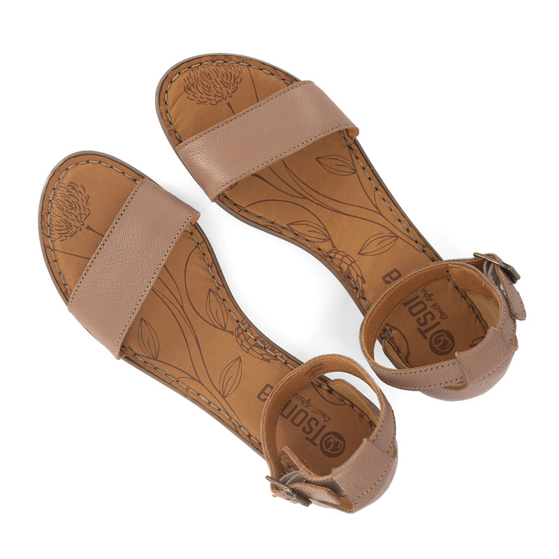 Beira : Ladies Leather Sandal in Timber Cayak