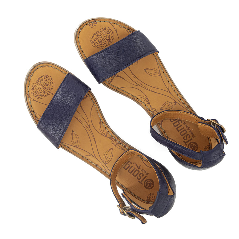 Beira : Ladies Leather Sandal in Marine Cayak