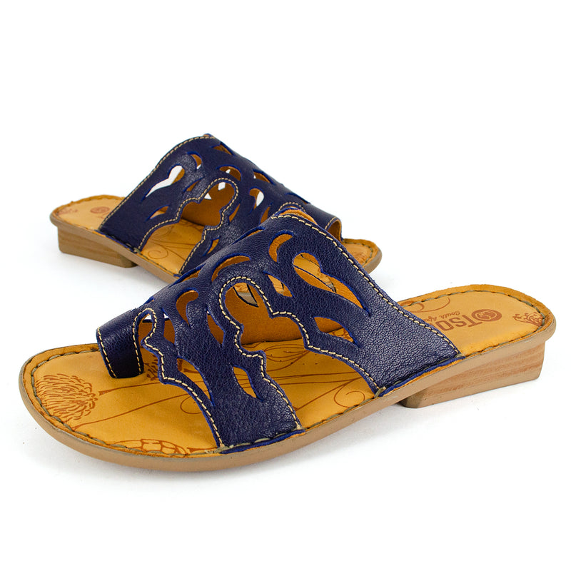 Isivinia : Ladies Leather Sandal in Marine Cayak