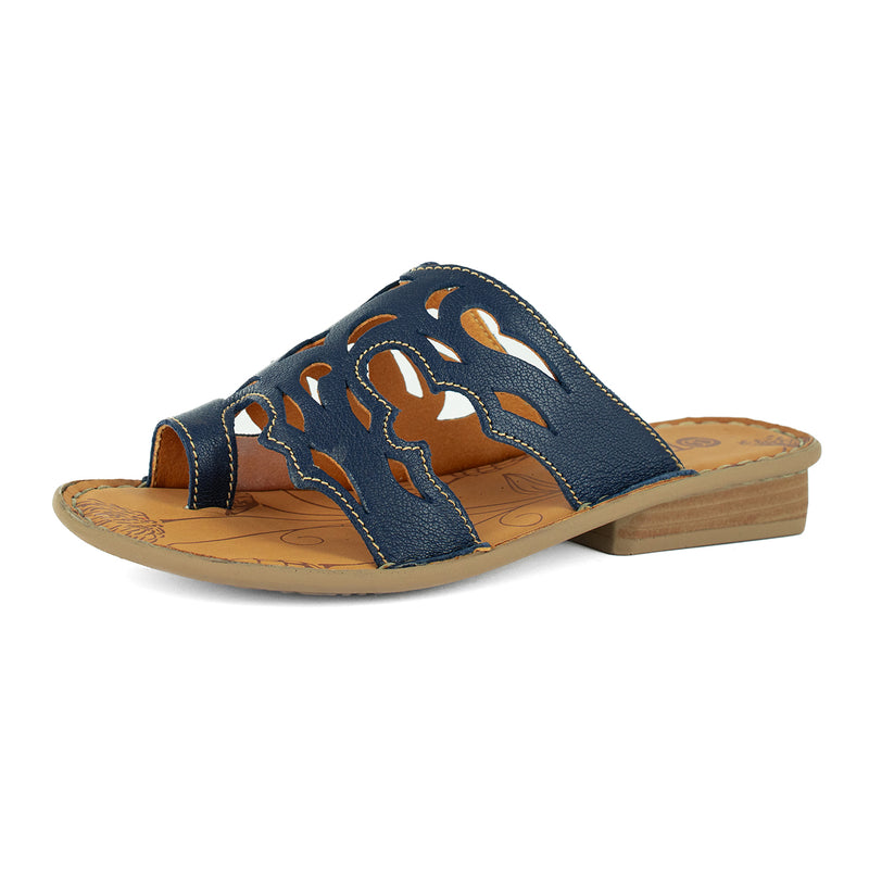 Isivinia : Ladies Leather Sandal in Marine Cayak