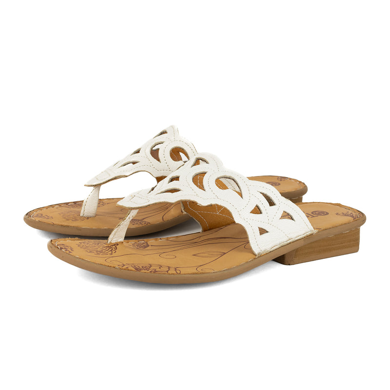 Gankla : Ladies Leather Sandal in White Cayak