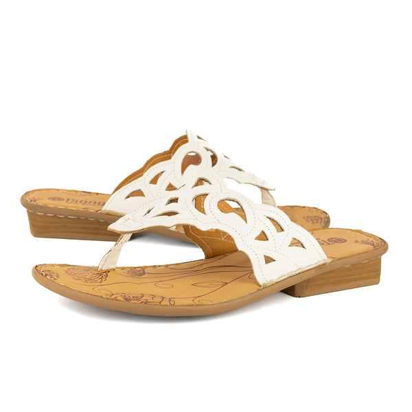 Gankla : Ladies Leather Sandal in White Cayak