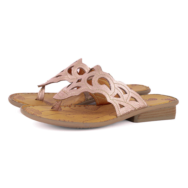 Gankla : Ladies Leather Sandal in Rose Gold Metallic