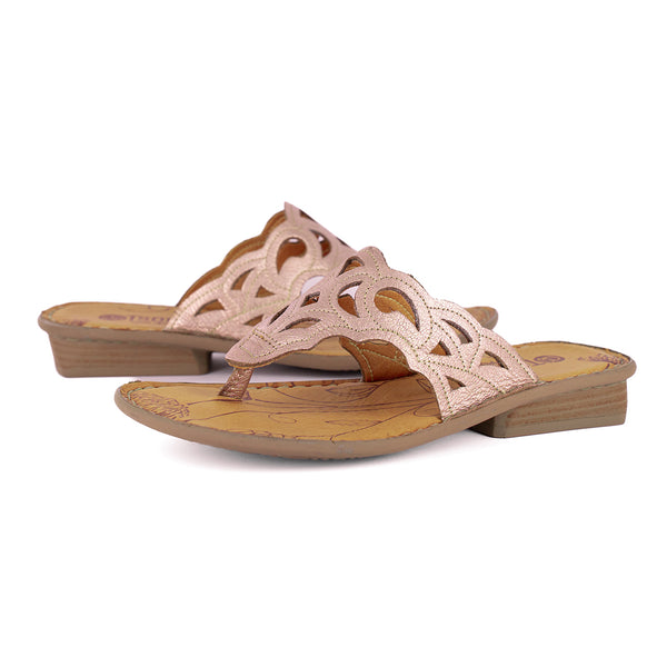 Gankla : Ladies Leather Sandal in Rose Gold Metallic