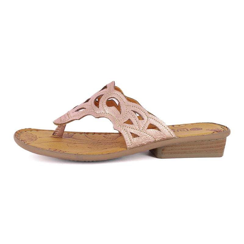 Gankla : Ladies Leather Sandal in Rose Gold Metallic