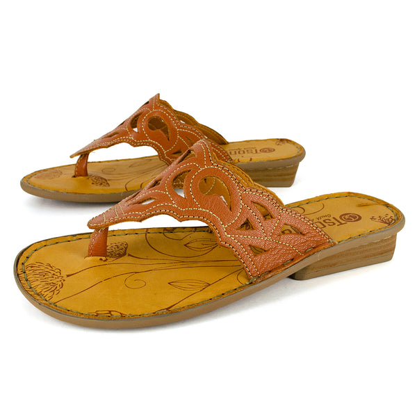 Gankla : Ladies Leather Sandal in Oak Cayak