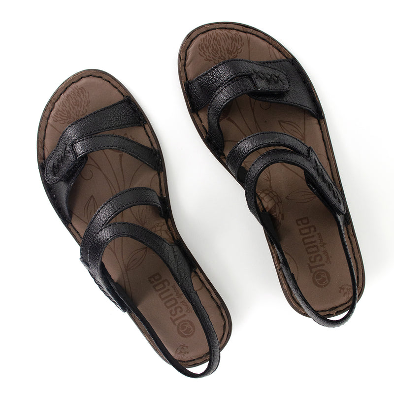 Omaruru : Ladies Leather Sandal in Black Nappa