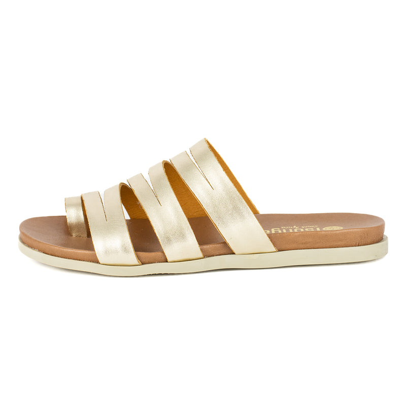 Abuye : Ladies Leather Sandal in Gold Foil