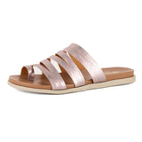 Abuye : Ladies Leather Sandal in Pink Metallic