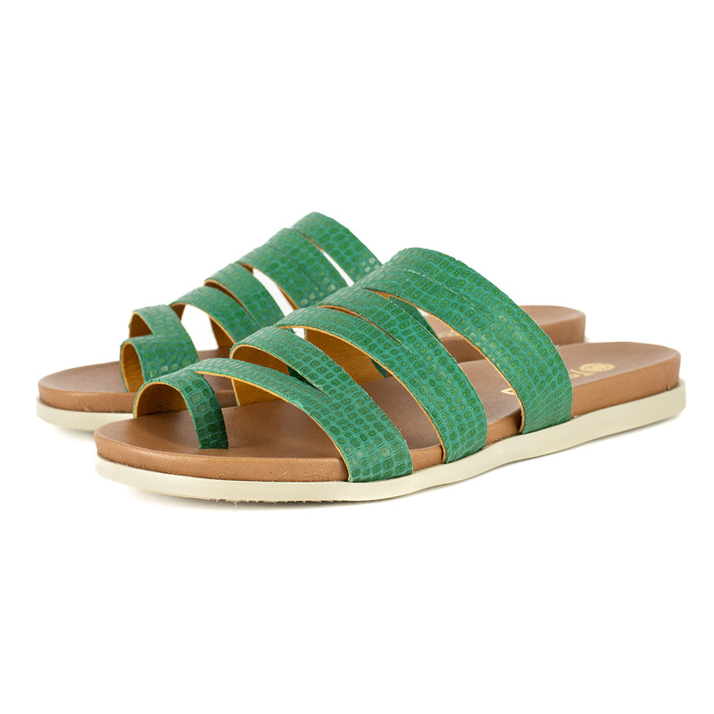 Abuye : Ladies Leather Sandal in Golf Coco Lux