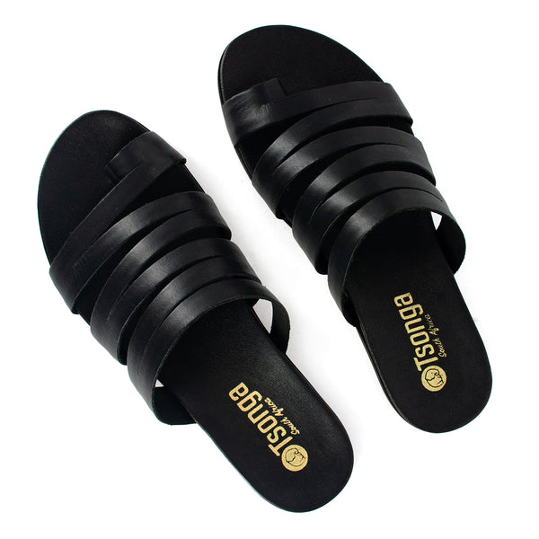 Abuye : Ladies Leather Sandal in Black Relaxa