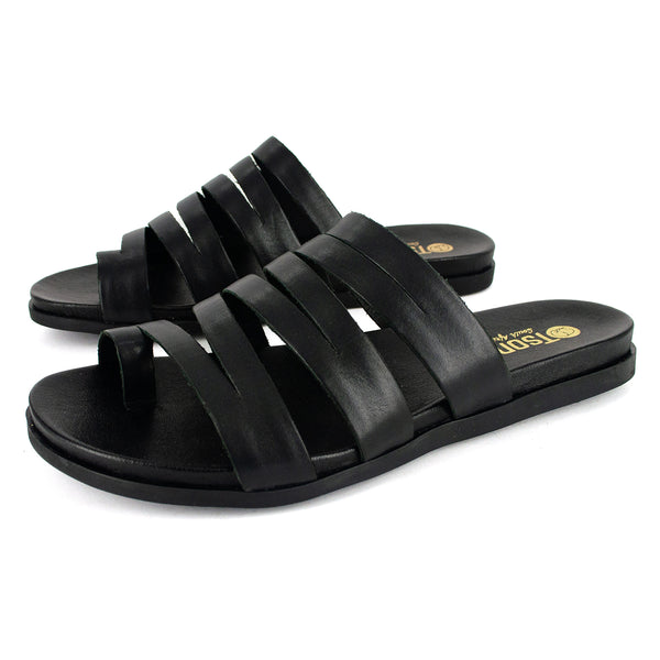 Abuye : Ladies Leather Sandal in Black Relaxa