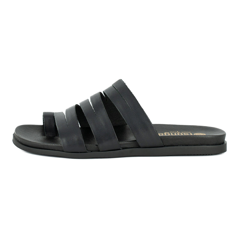 Abuye : Ladies Leather Sandal in Black Relaxa