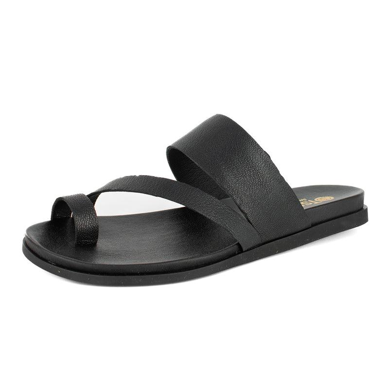 Ningizimu : Ladies Leather Sandal in Black Cayak