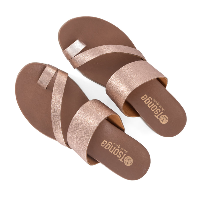 Ningizimu : Ladies Leather Sandal in Rose Gold Metallic