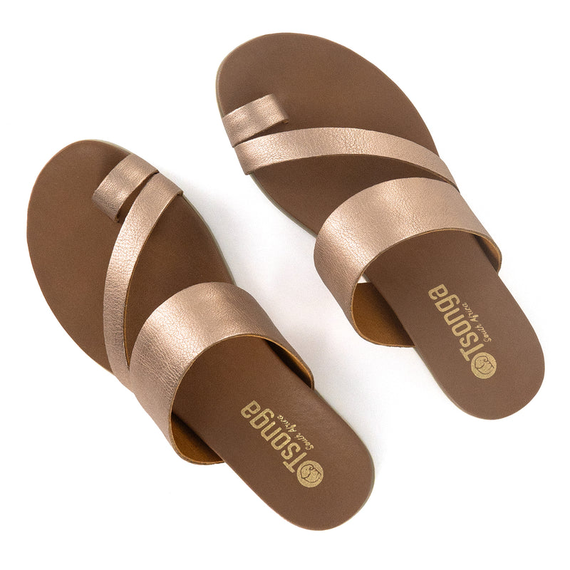 Ningizimu : Ladies Leather Sandal in Rose Gold Metallic