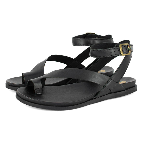 Ugalonci : Ladies Leather Sandal in Black Relaxa