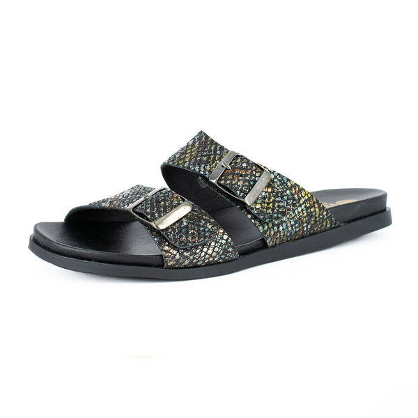 Uhuru : Ladies Leather Sandal in Black Batik