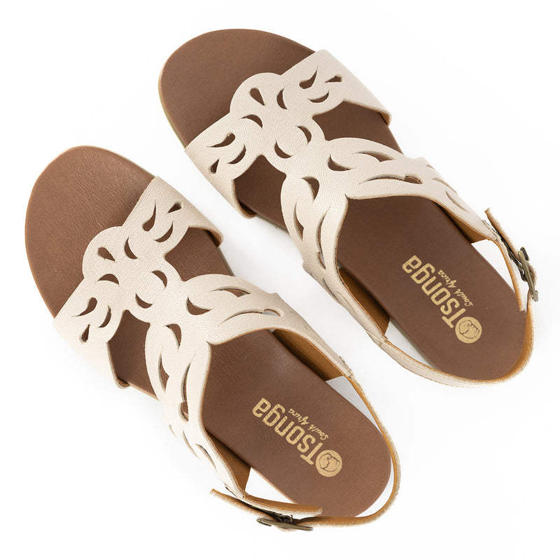 Faraji : Ladies Leather Sandal in Cream Cayak