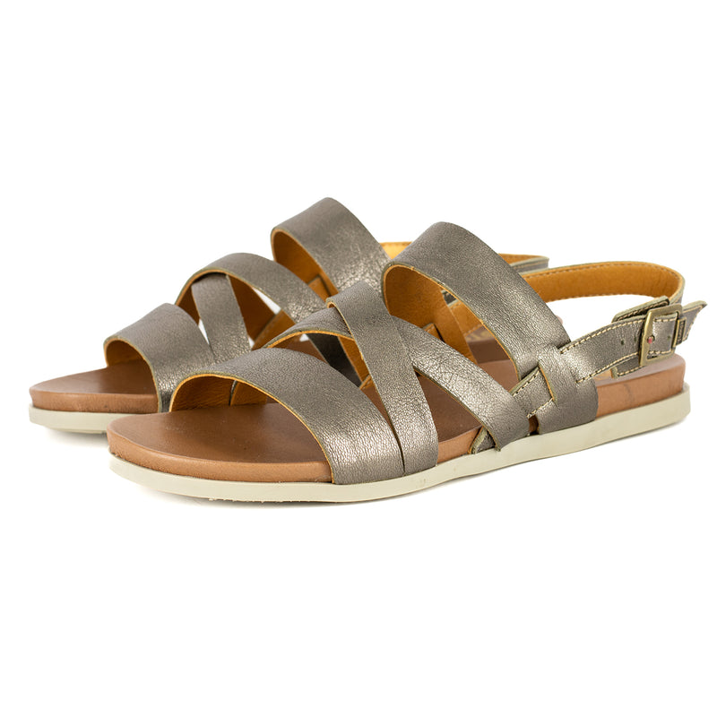 Kamativi : Ladies Leather Sandal in Anthracite Metallic