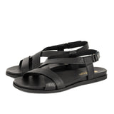 Sadani : Ladies Leather Sandal in Black Cayak