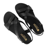 Sadani : Ladies Leather Sandal in Black Cayak