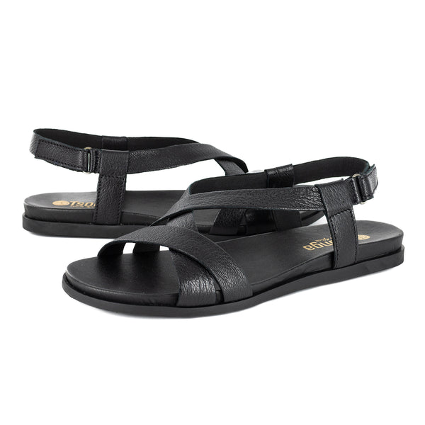 Sadani : Ladies Leather Sandal in Black Cayak