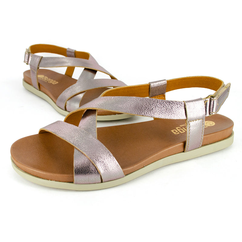 Sadani : Ladies Leather Sandal in Pink Metallic