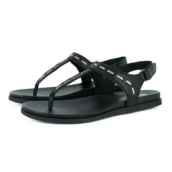 Shamwari : Ladies Leather Sandal in Black Cayak