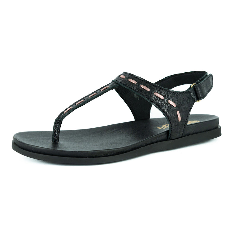 Shamwari : Ladies Leather Sandal in Black Cayak