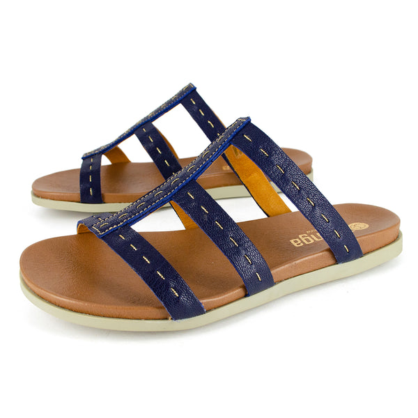 Zuwarah : Ladies Leather Sandal in Marine Cayak