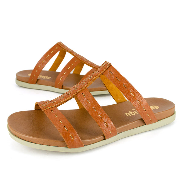 Zuwarah : Ladies Leather Sandal in Oak Cayak