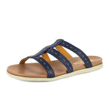 Zuwarah : Ladies Leather Sandal in Marine Cayak