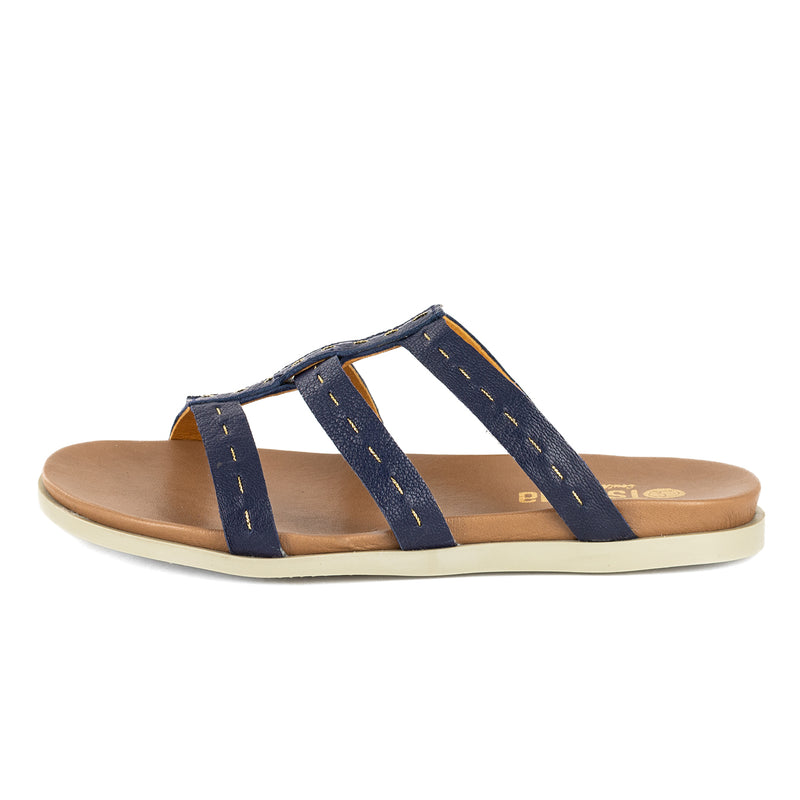 Zuwarah : Ladies Leather Sandal in Marine Cayak