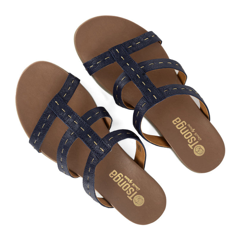 Zuwarah : Ladies Leather Sandal in Marine Cayak