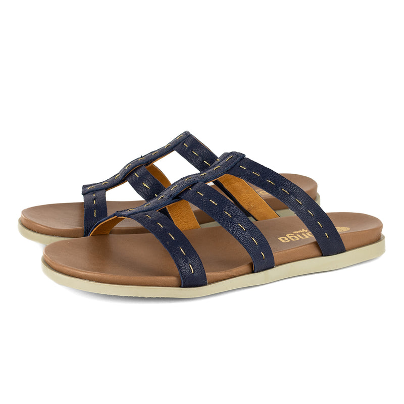 Zuwarah : Ladies Leather Sandal in Marine Cayak