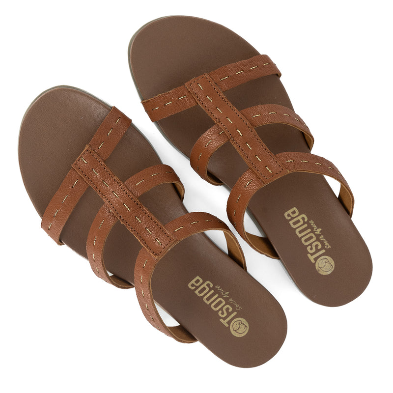 Zuwarah : Ladies Leather Sandal in Oak Cayak