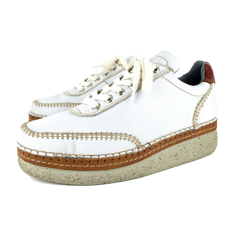 Accra : Ladies Leather Platform Espadrille Sneaker in White Cayak