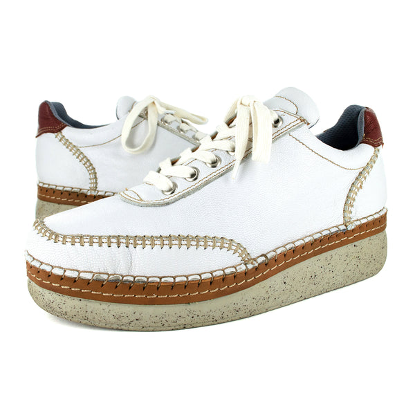 Accra : Ladies Leather Platform Espadrille Sneaker in White Cayak