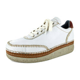 Accra : Ladies Leather Platform Espadrille Sneaker in White Cayak