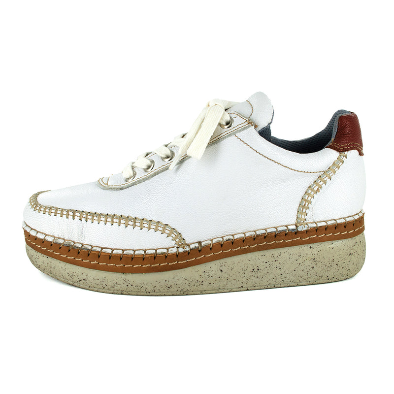 Accra : Ladies Leather Platform Espadrille Sneaker in White Cayak