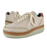 Accra : Ladies Leather Platform Sneaker in Cream Cayak