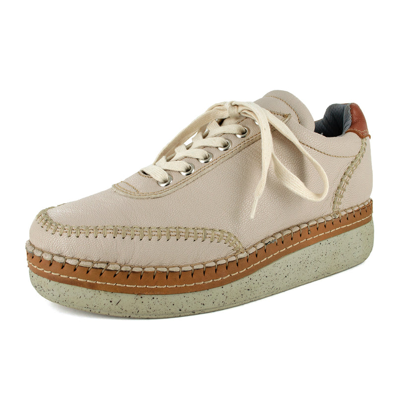 Accra : Ladies Leather Platform Sneaker in Cream Cayak