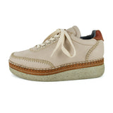 Accra : Ladies Leather Platform Sneaker in Cream Cayak