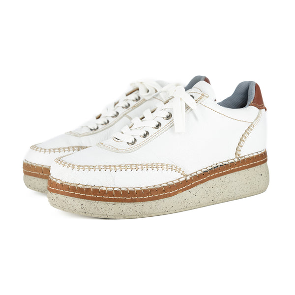 Accra : Ladies Leather Platform Espadrille Sneaker in White Cayak