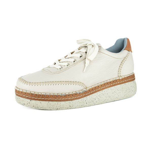 Accra : Ladies Leather Platform Sneaker in Cream Cayak