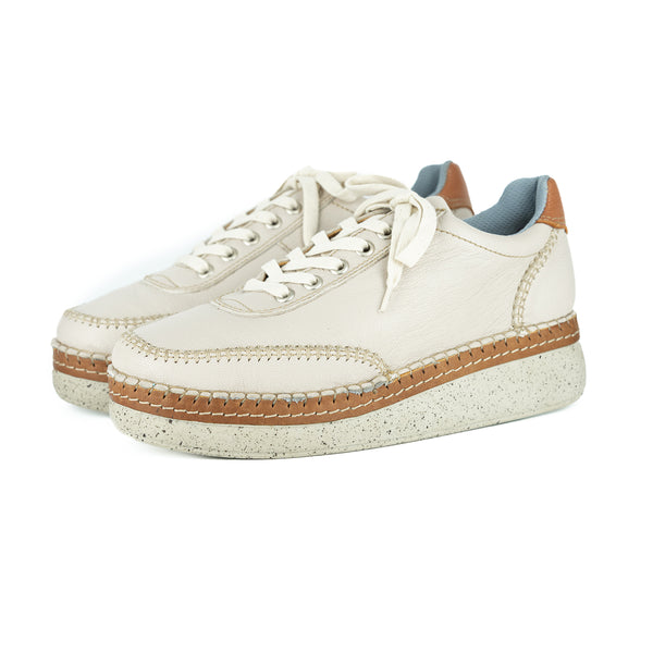 Accra : Ladies Leather Platform Sneaker in Cream Cayak