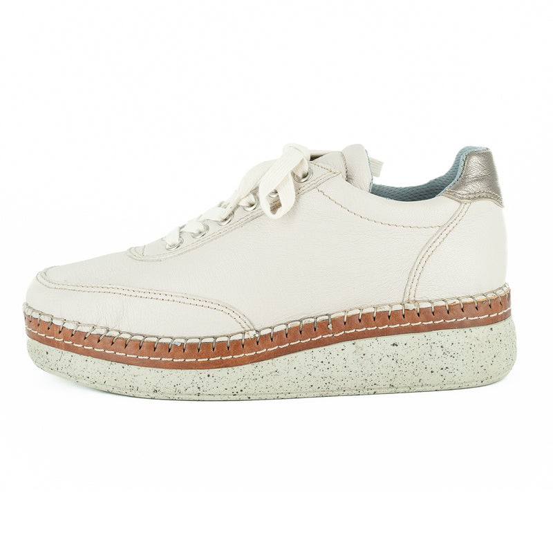 Kwazondi : Ladies Leather Platform Sneaker in Cream Cayak Sabbia Galaxy