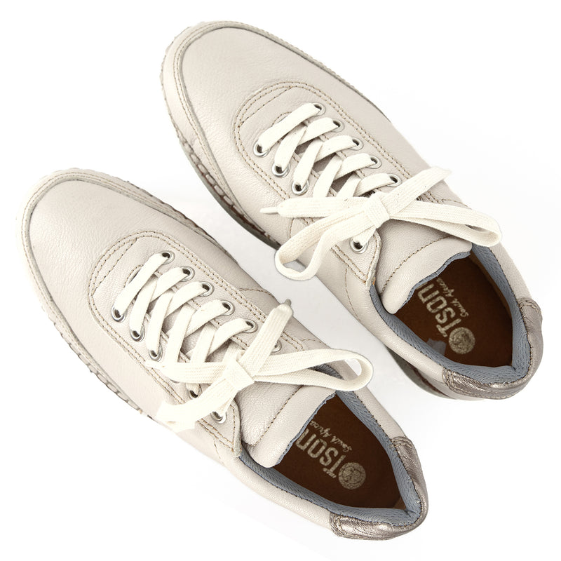 Kwazondi : Ladies Leather Platform Sneaker in Cream Cayak Sabbia Galaxy